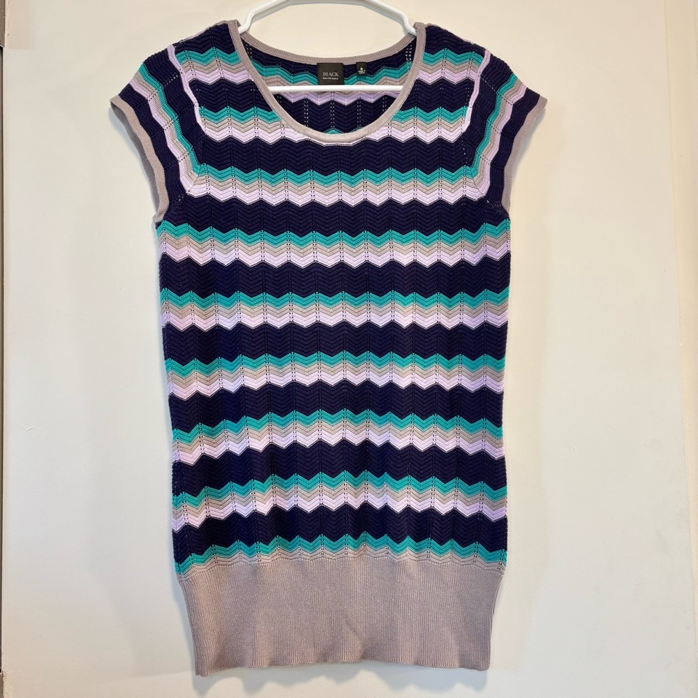Saks Fifth Avenue Black Label Purple/Gray/Aqua Chevron Knit Top Women Small